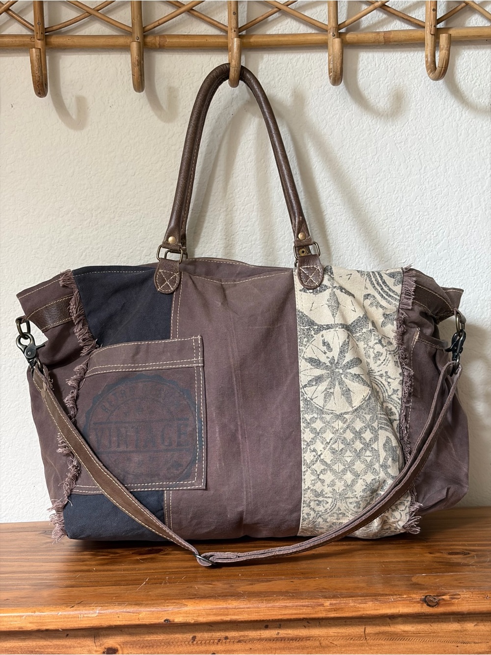 Myra Bag Brown Patchwork Canvas Tote from Vintage Collection